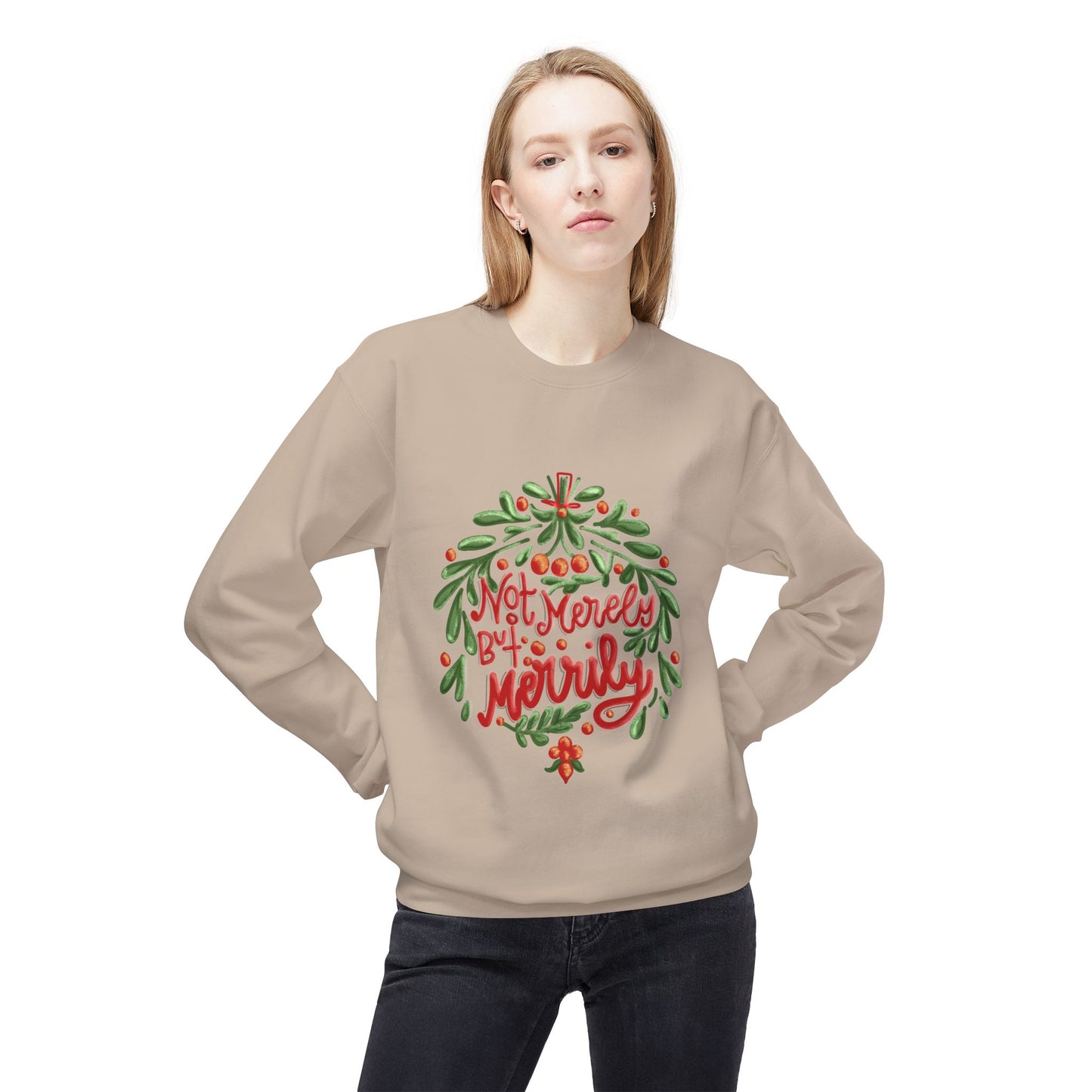 Not Merely But Merrily Fleece Crewneck Sweatshirt