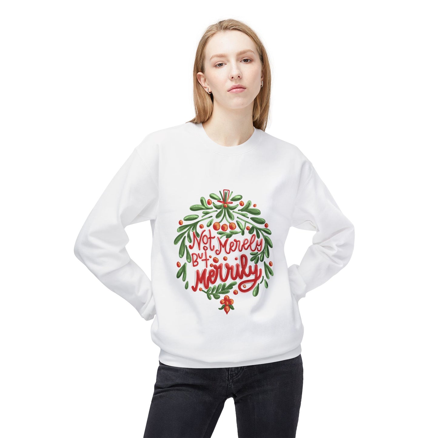 Not Merely But Merrily Fleece Crewneck Sweatshirt