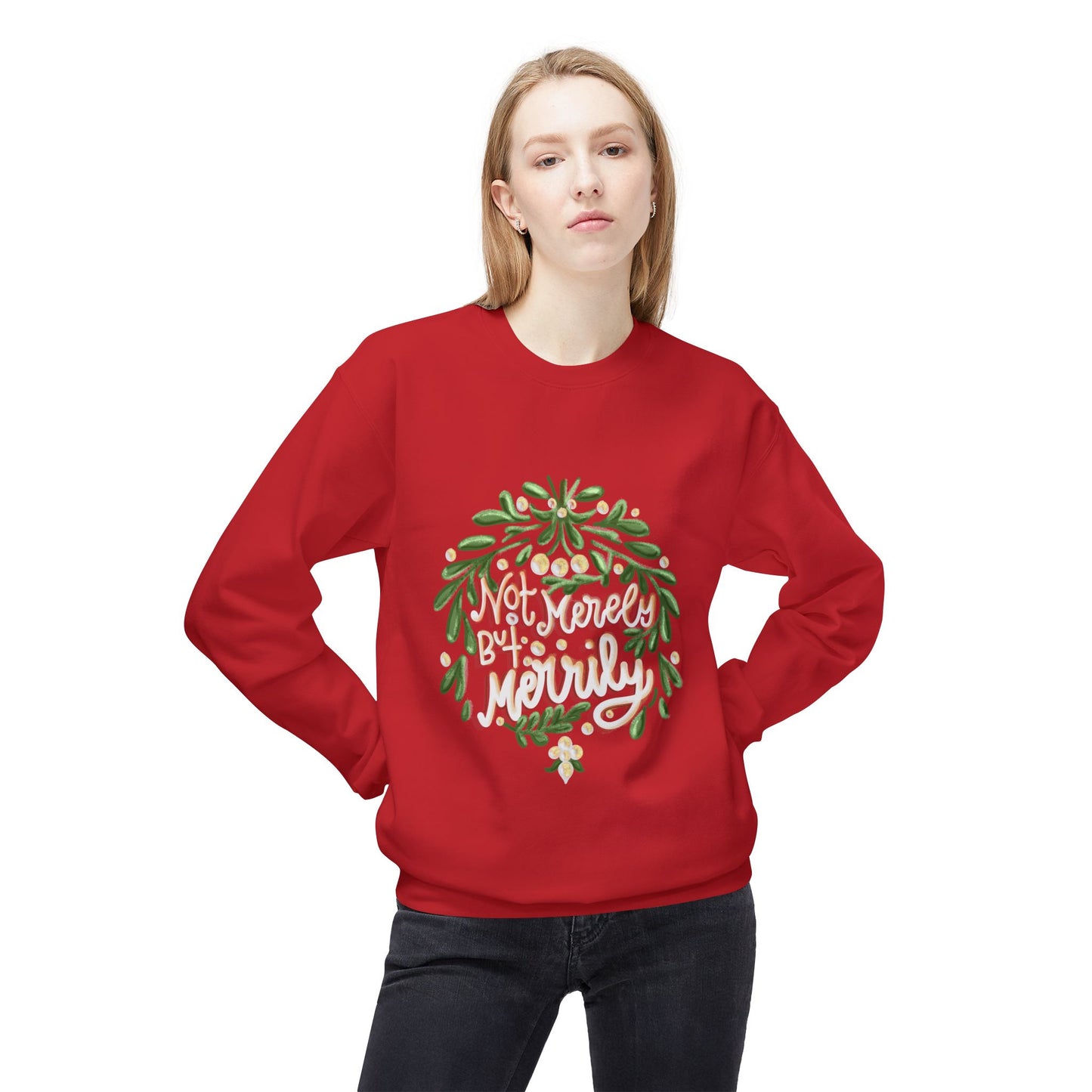 Not Merely But Merrily Fleece Crewneck Sweatshirt